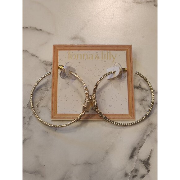 Jonna & Lilly Gold-Tone Rhinestone Hoop Earrings With Decorative Stone Accents - Picture 1 of 5